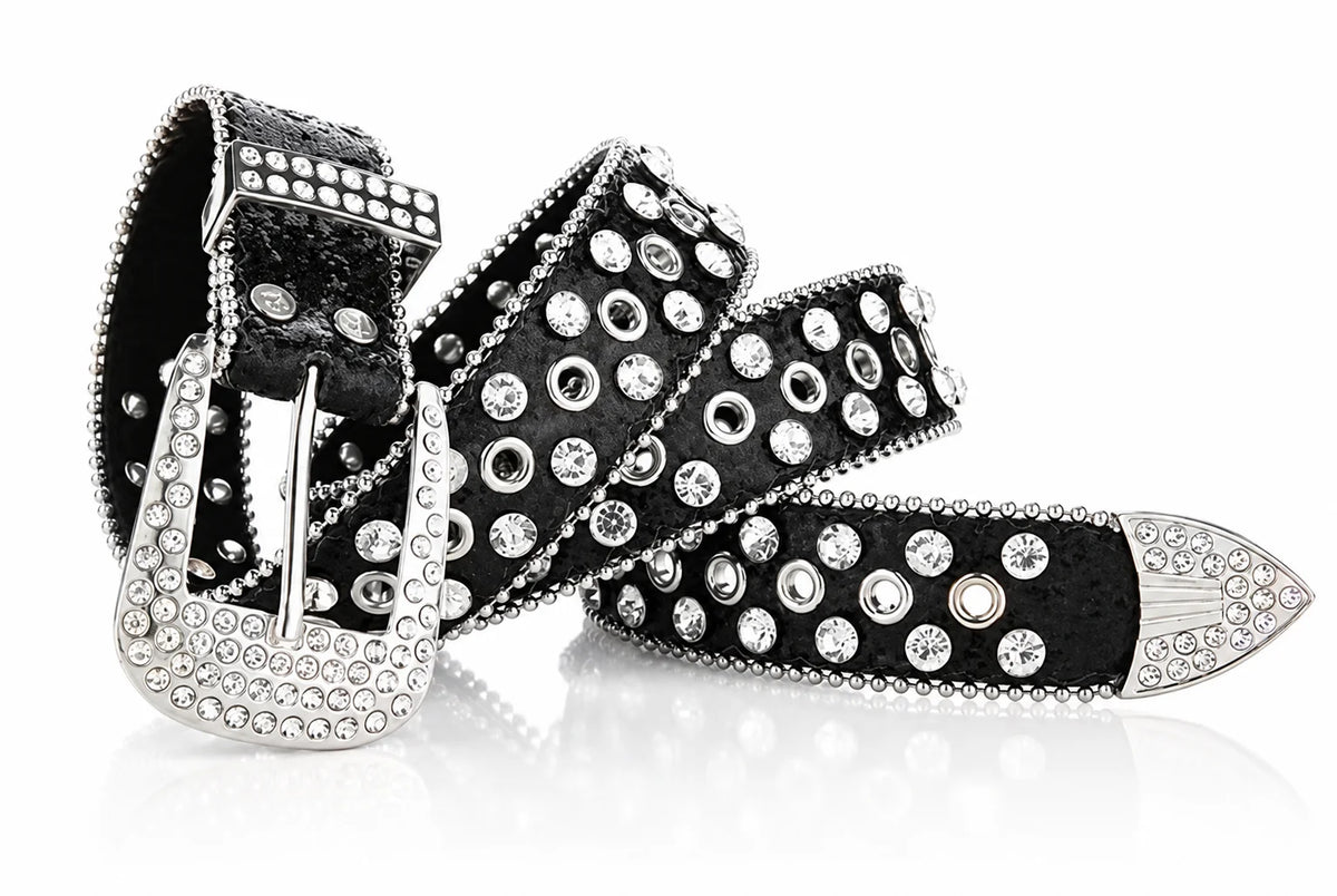 Women's Rhinestone PU Belt – Sparkly Pin Buckle, 6 Colors Rhinestone Fashion Belt SWANS