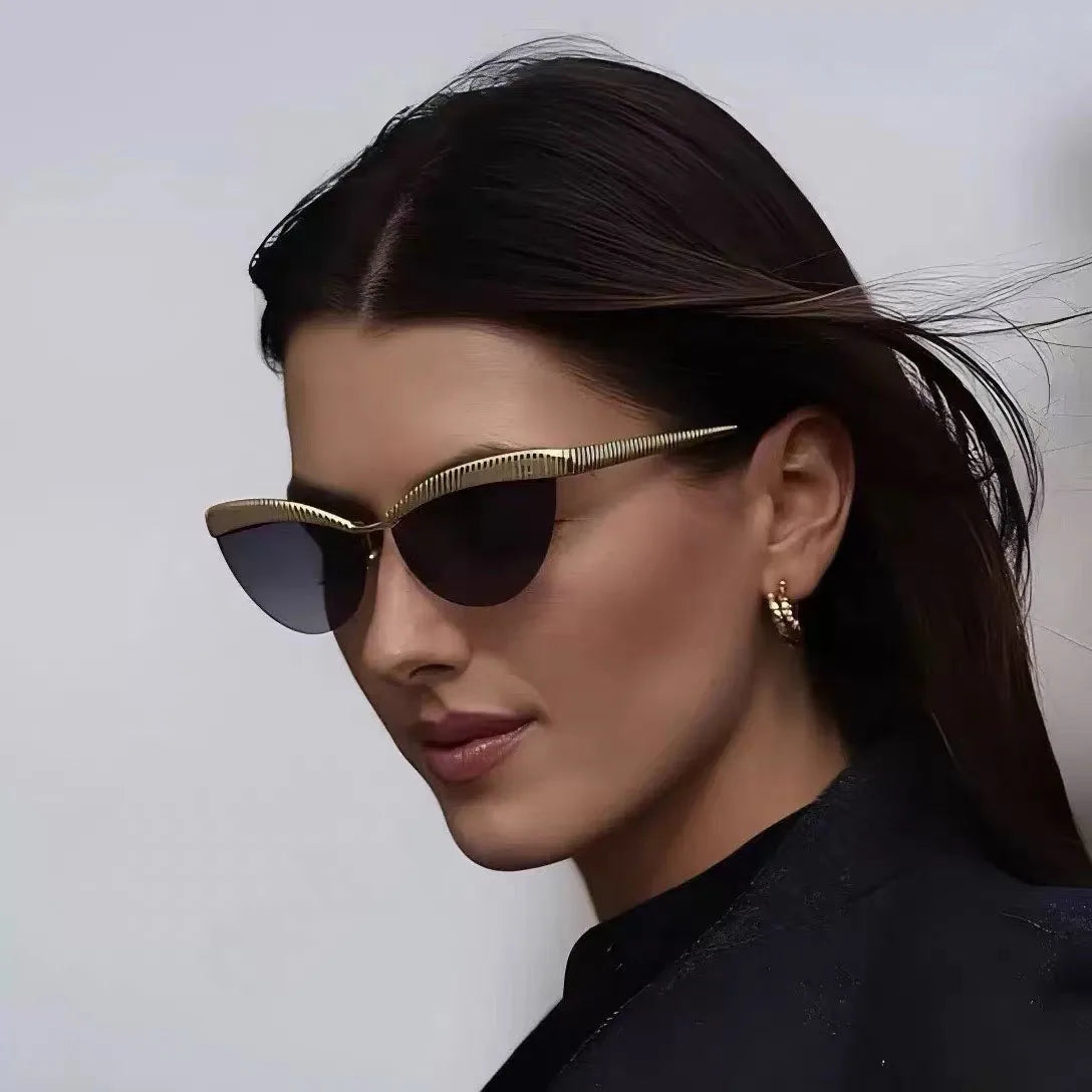 TOYEARN Y2K Cat Eye Sunglasses – Vintage Half Frame Women Cat Eye Sunglasses SWANS