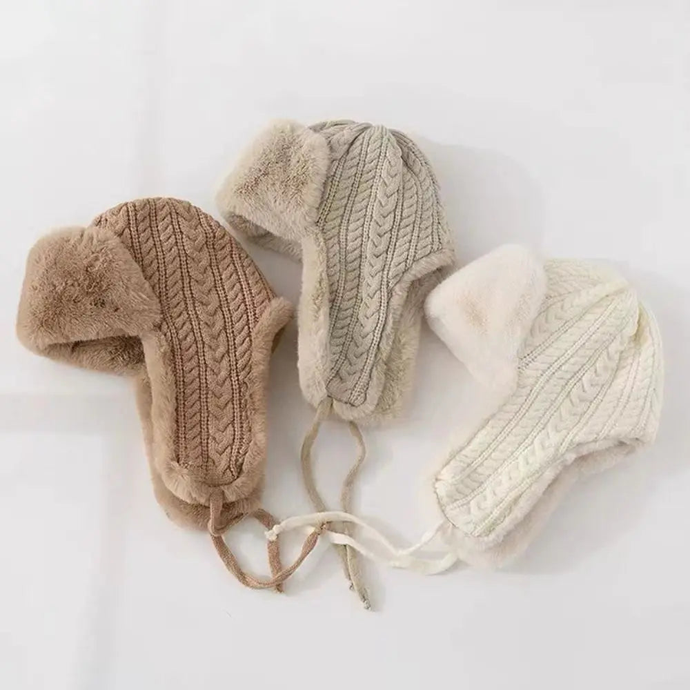 Women's Winter Ear Flap Hat – Thickened Knitted Bomber Cap Winter Ear Flap Hat SWANS