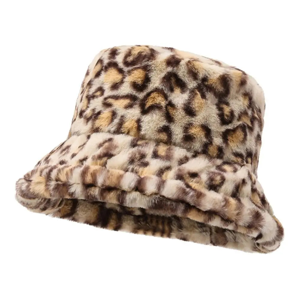 Leopard Print Winter Bucket Hat – Warm Soft Fisherman Hat Winter Bucket Hat SWANS