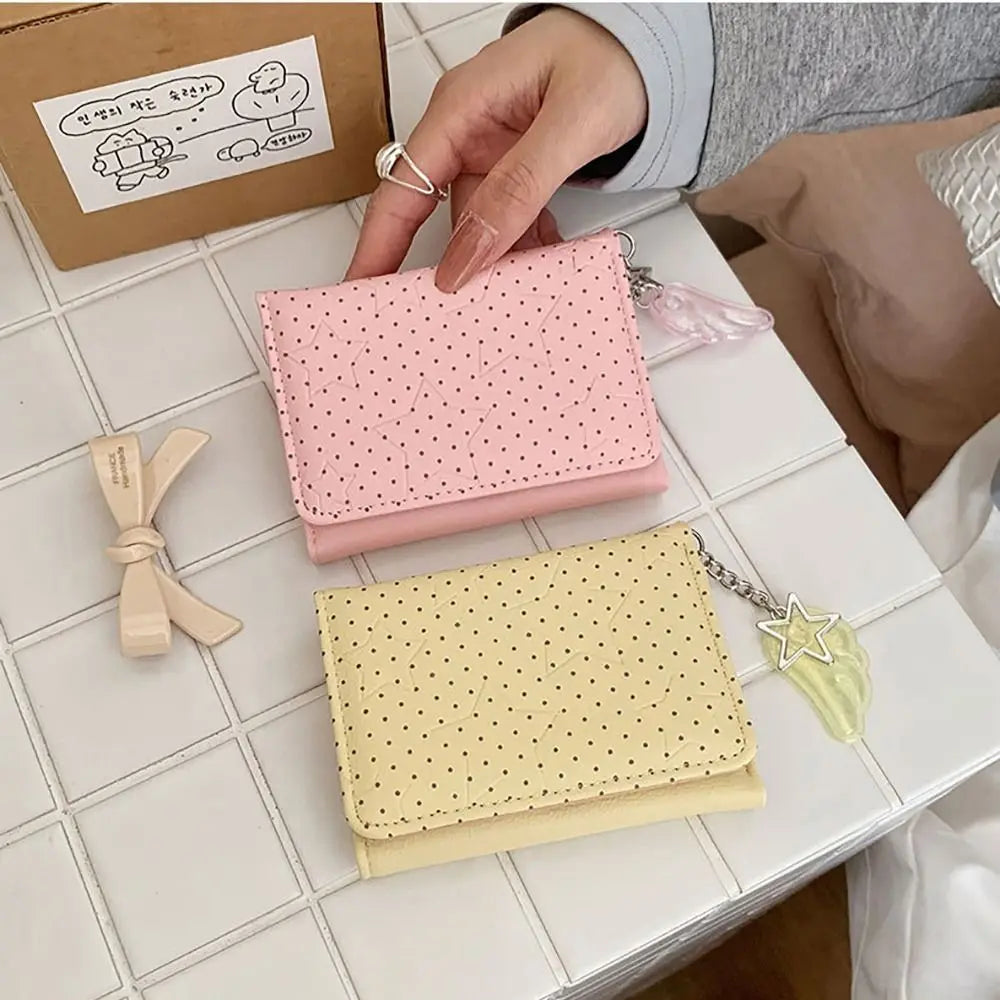 Y2K Tri-Fold Wallet Star Dot Wing Pendant Zipper Card Holder Tri-Fold Wallet SWANS