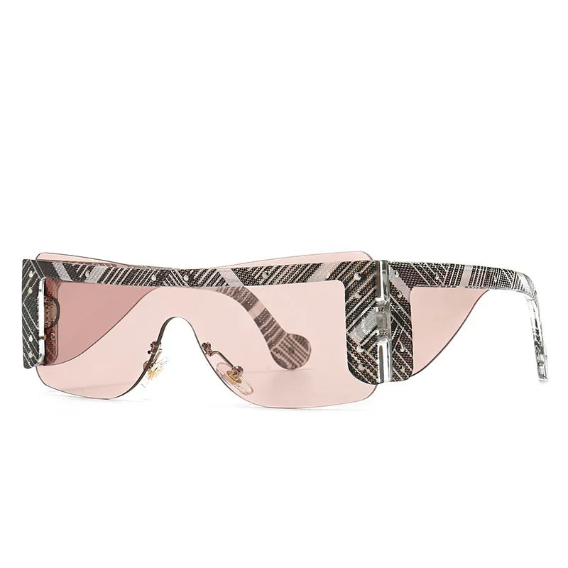 Y2K Rimless Rivet Sunglasses – Unisex Punk Vintage Shades Fashion Sunglasses SWANS Champagne