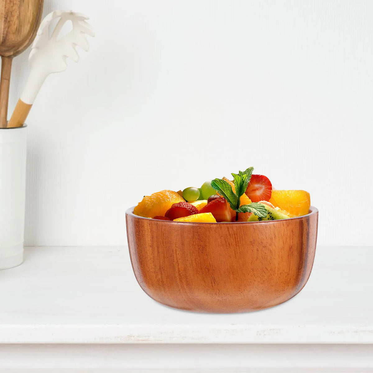 ROSENICE Whole Log Wooden Bowl 16cm – Salad, Fruit & Rice Wooden Serving Bowl SWANS