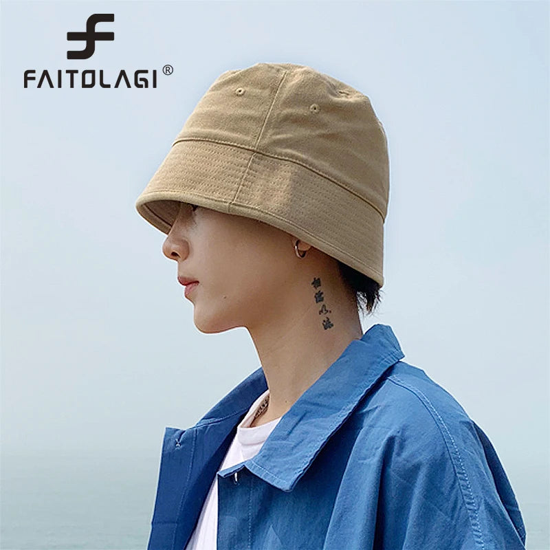 Solid Color Cotton Bucket Hat – Unisex Foldable Fisherman Cap Bucket Hat SWANS