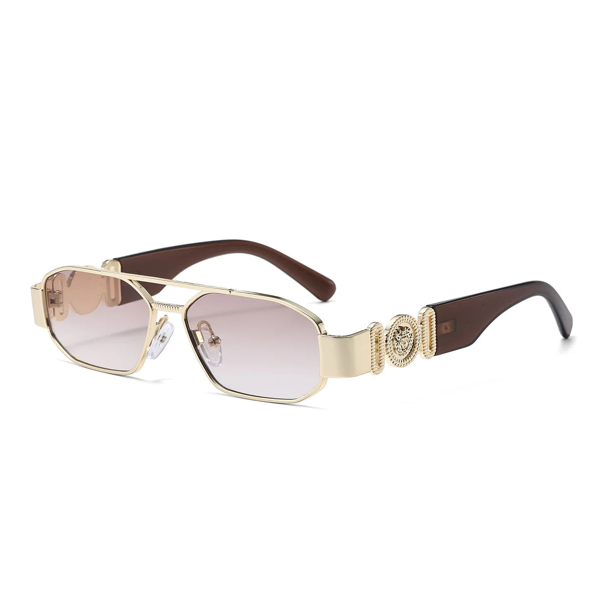 Y2K Steampunk Irregular Sunglasses Double Bridge Unisex Steampunk Sunglasses SWANS Gold Champagne As the picture