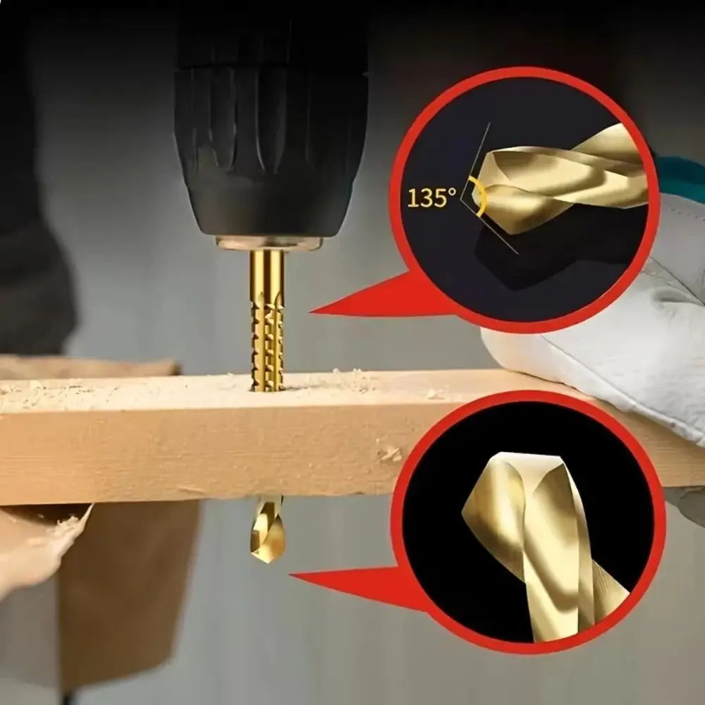 6-Piece Titanium Coated HSS Twist Drill Bit Set – Woodworking Twist Drill Bit Set SWANS