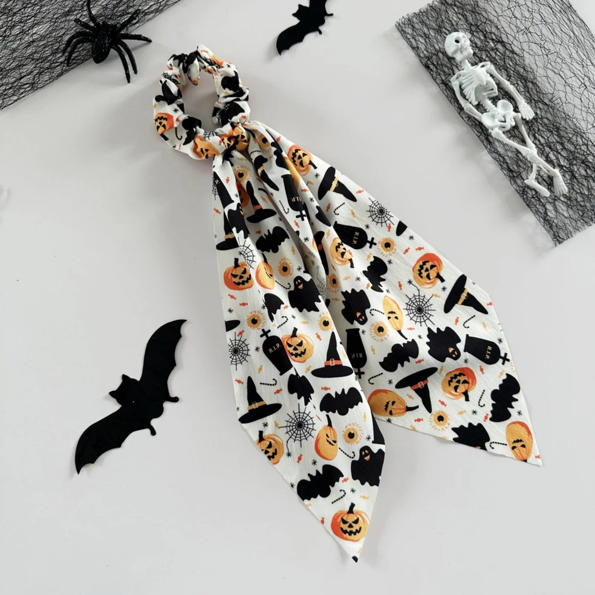 Halloween Scrunchies Set – 3-Piece Pumpkin Ghost Bat Hair Ties Halloween Hair Scrunchies SWANS write