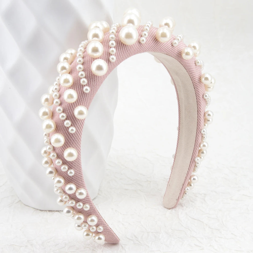Baroque Simulated Pearl Wide Headband – Women's Hair Accessory Pearl Headband SWANS 03