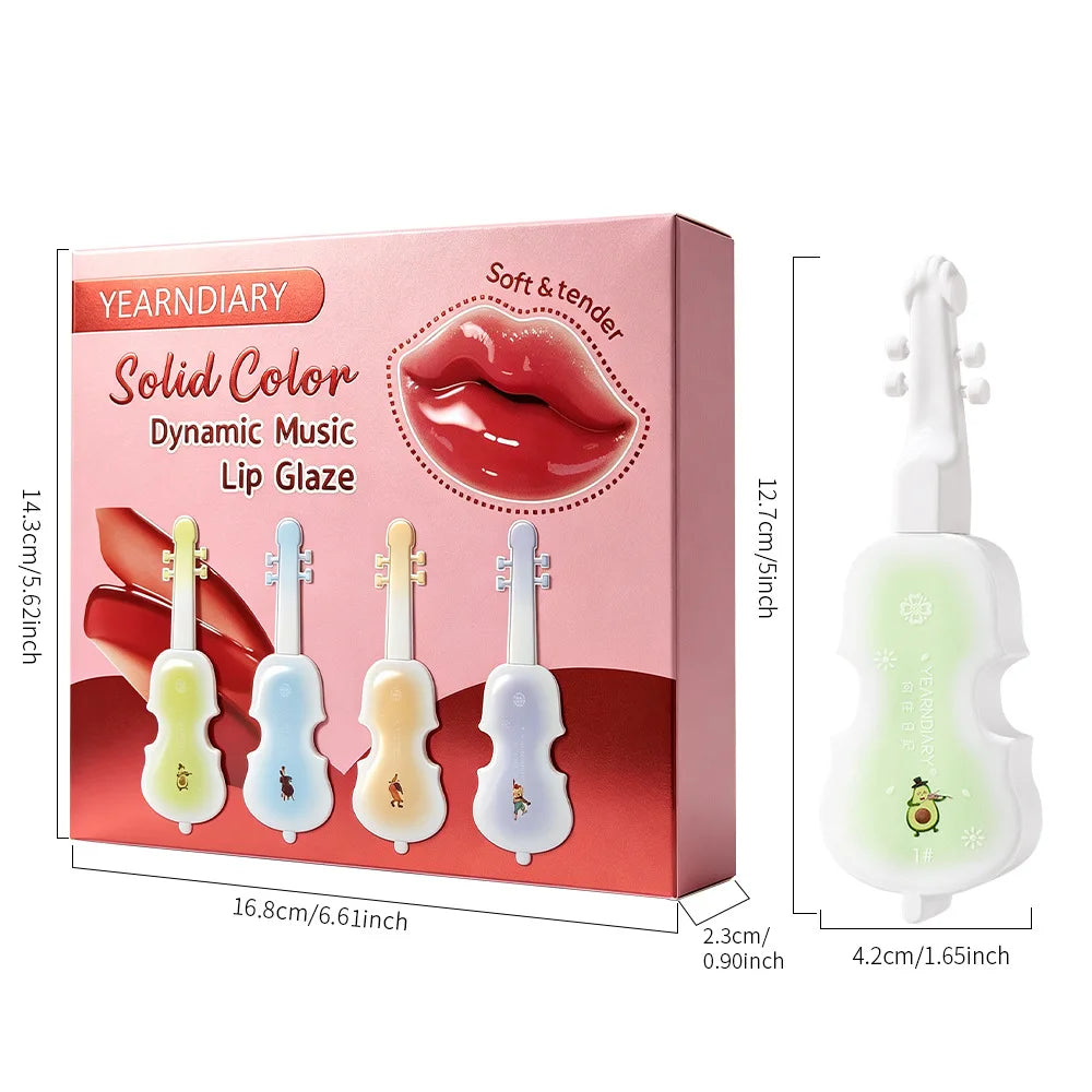 Violin Shape Lip Gloss Set – 4 Pcs Moisturizing Lip Glaze Lip Gloss Set SWANS