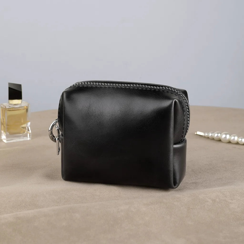 Mini PU Leather Zipper Pouch – Compact Multifunction Organizer Mini Zipper Pouch SWANS Black