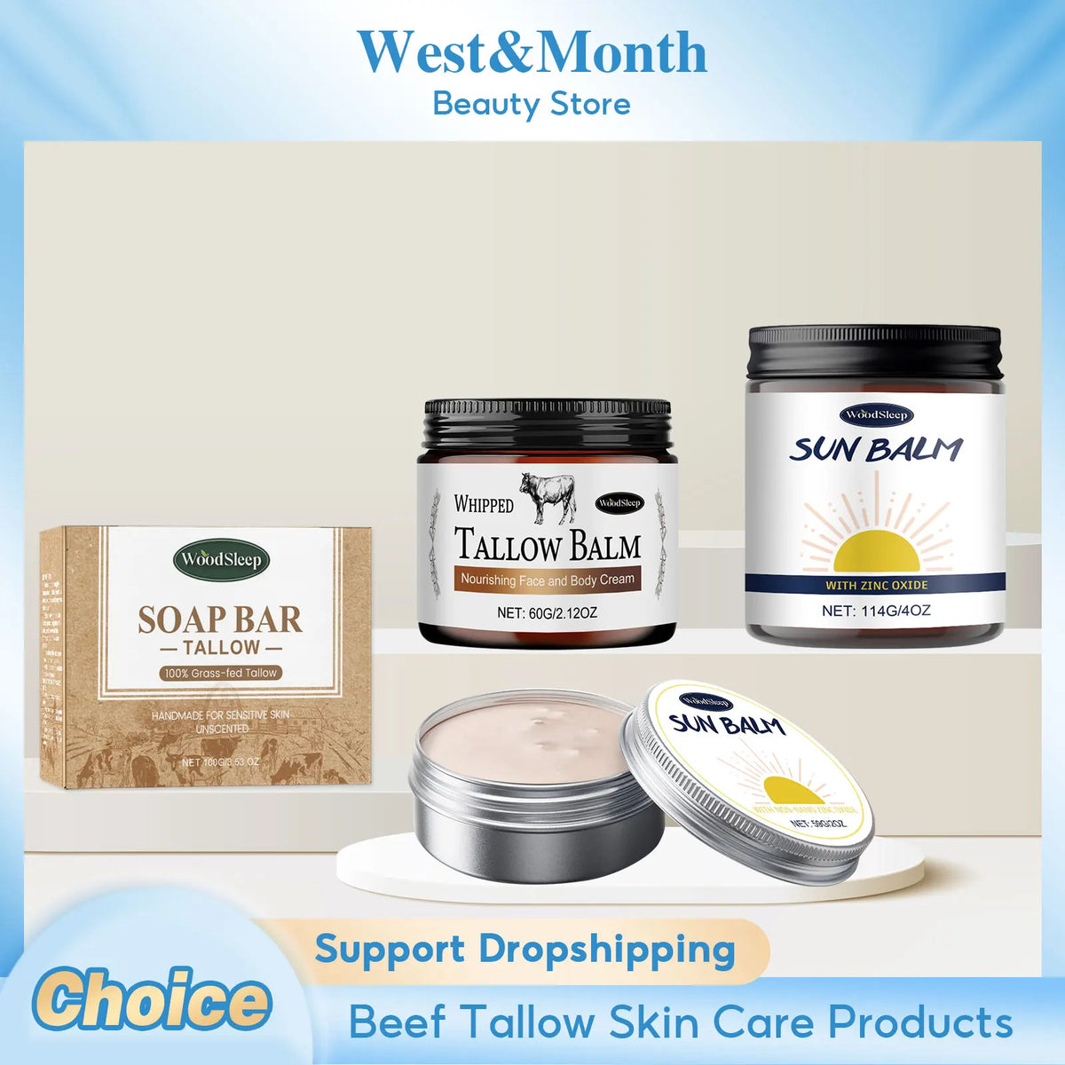 WOODSLEEP Beef Tallow Skin Care Set – Cream, Sunscreen & Soap Skin Care Set SWANS