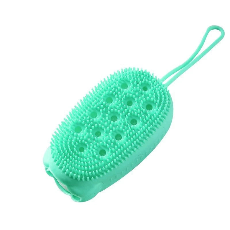 SWANS Silicone Shower Brush – Double-Sided Body Massager Silicone Bath Brush SWANS green