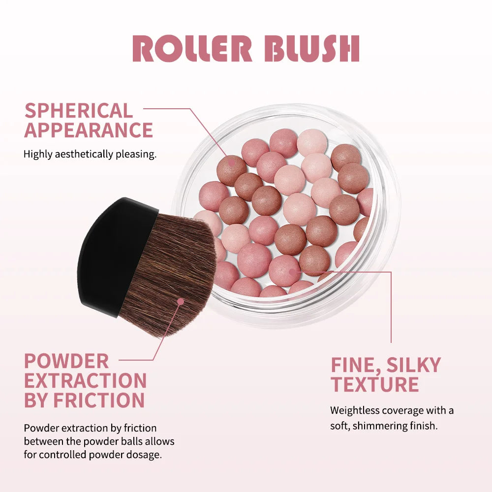 Lakerain Roller Blush – Shimmer Powder Beads, Long-Lasting Blush Powder SWANS