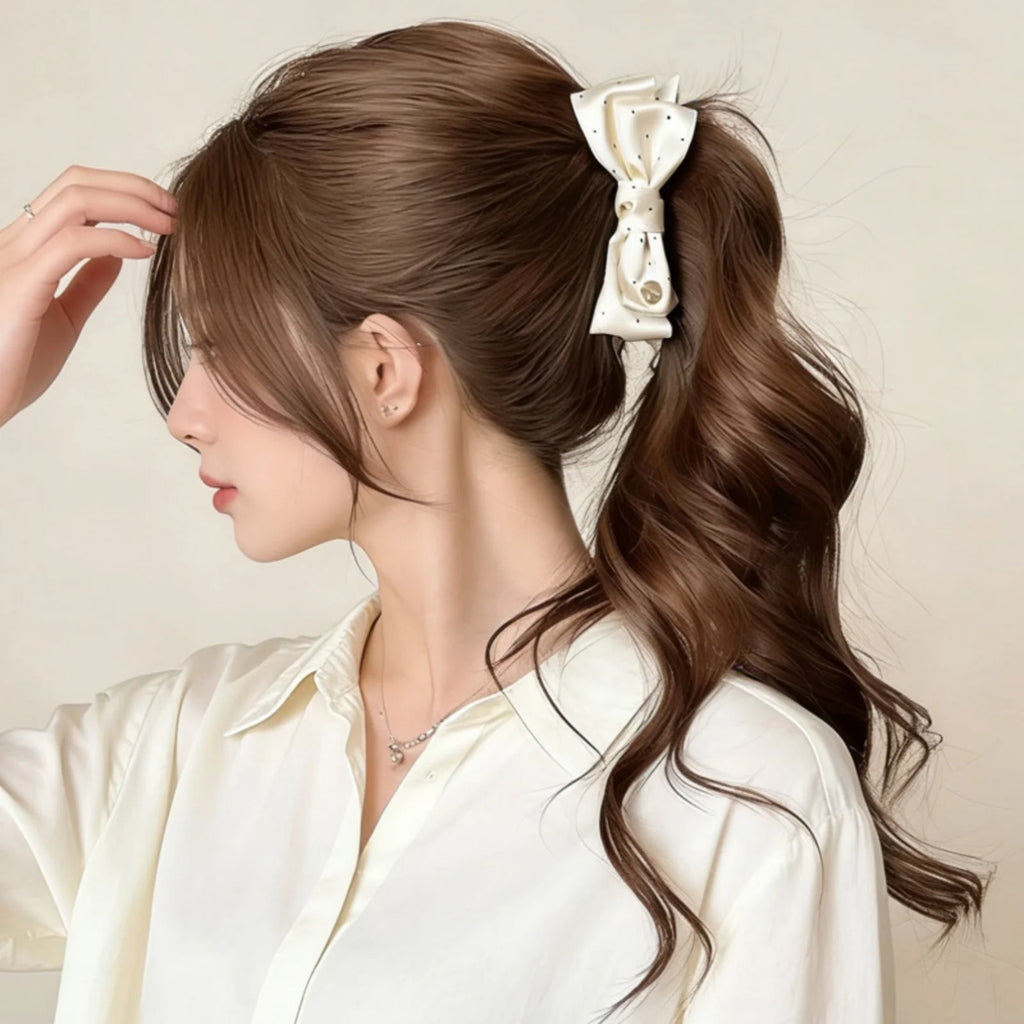 Polka Dot Satin Bow Hair Clip – Rhinestone Barrette for Women Hair Barrette Clip SWANS