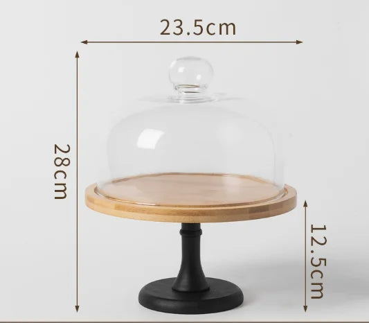 Wooden High-Foot Tray with Glass Cover – Cake & Dessert Stand Cake & Dessert Stand SWANS S