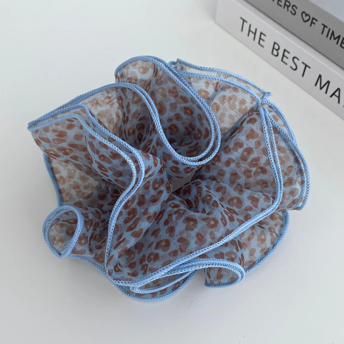 Y2K Leopard Print Chiffon Scrunchie | Korean Hair Tie Chiffon Scrunchie SWANS blue Slim waist