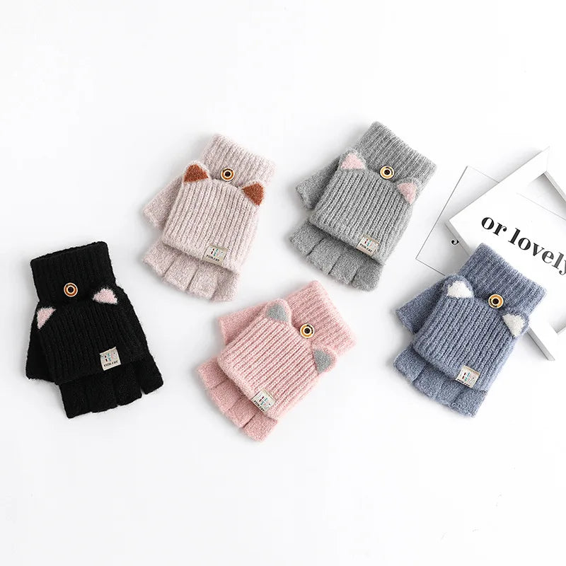 Women's Flip-Top Fingerless Knitted Gloves – Winter Hand Warmers Fingerless Mittens SWANS