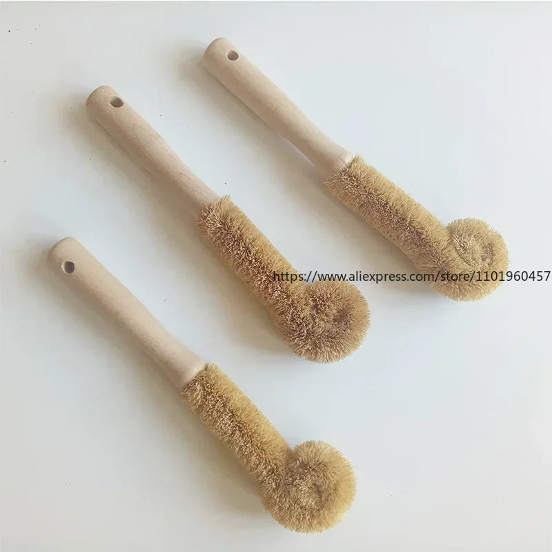 SWANS Coconut Palm Silk Brush – Wooden Handle Cup & Pot Scrubber Kitchen Cleaning Brush SWANS
