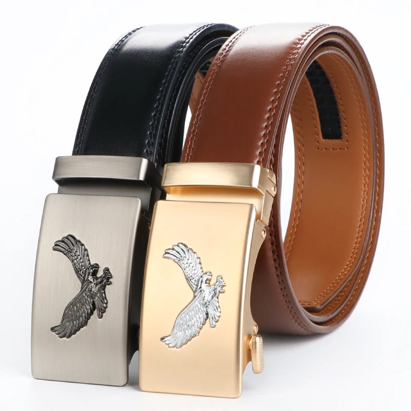 2-Pack Men's Leather Ratchet Belt – Adjustable Alloy Buckle Men's Ratchet Belt SWANS DP77 78 115cm-Fit 32in-38in