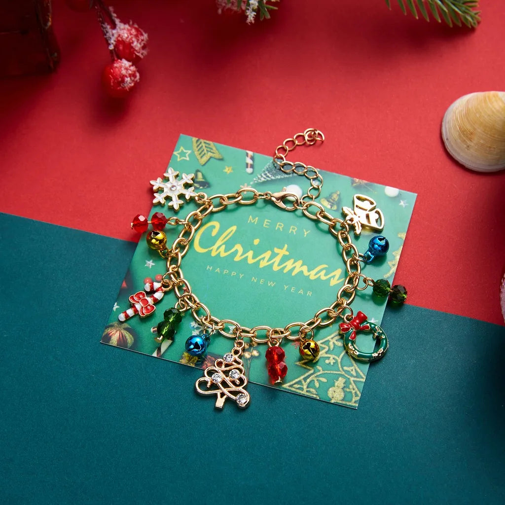 Christmas Charm Bracelet – Unisex Adjustable Beaded Holiday Charm Bracelet SWANS