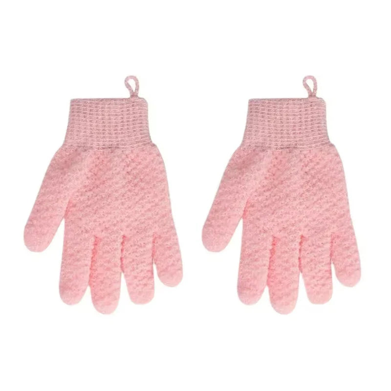 Five Finger Exfoliating Bath Gloves – Body Scrubbing Mitts Exfoliating Bath Gloves SWANS Pink 2PCS