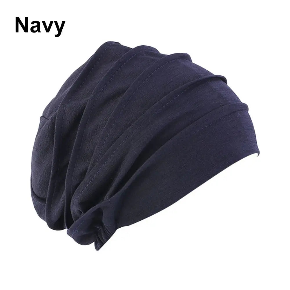 Soft Turban Sleep Cap Winter Beanie Head Wrap for Women Turban Sleep Cap SWANS navy