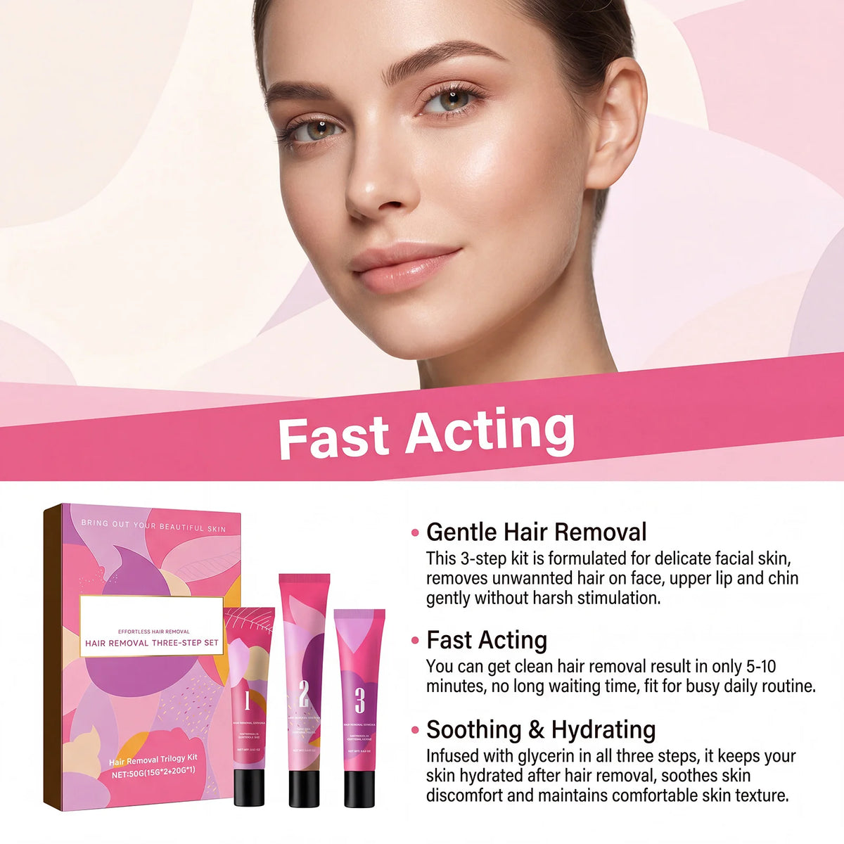 3-Step Facial Hair Removal Kit – Depilatory Cream & Lotion Set Hair Removal Cream Set SWANS