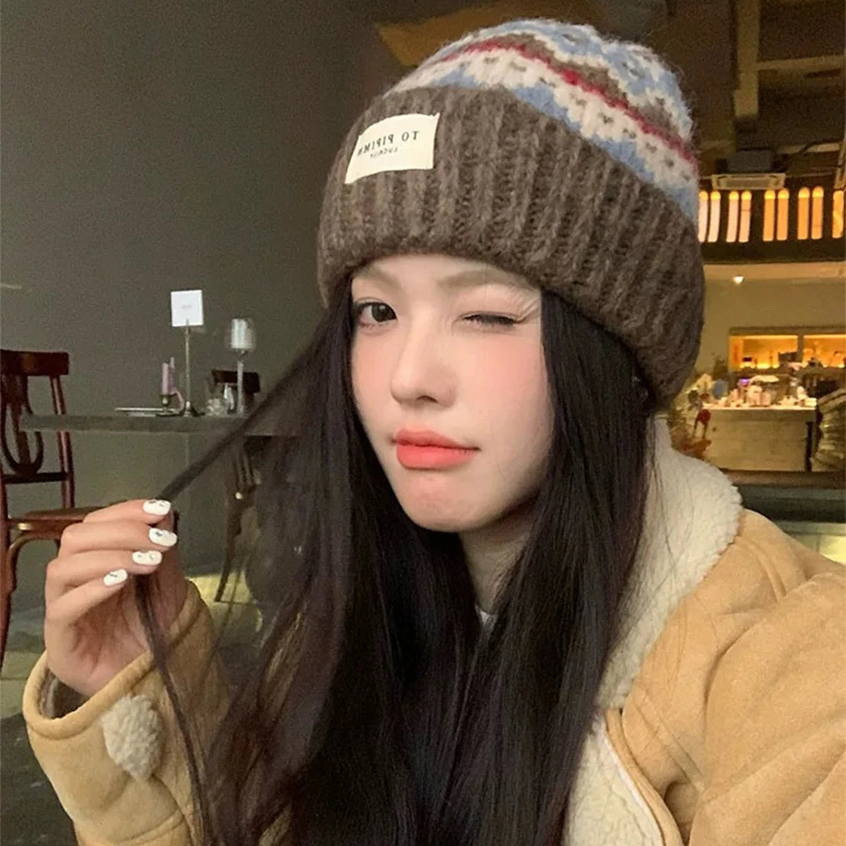 Vintage Pattern Knitted Beanie – Women's Winter Warm Cap Knitted Beanie Hat SWANS