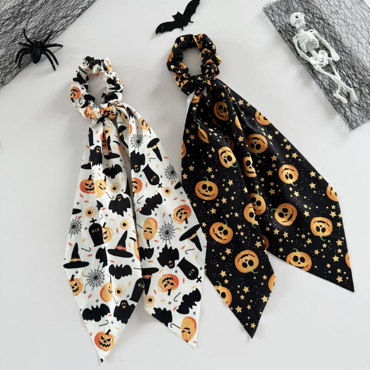 Halloween Scrunchies Set – 3-Piece Pumpkin Ghost Bat Hair Ties Halloween Hair Scrunchies SWANS