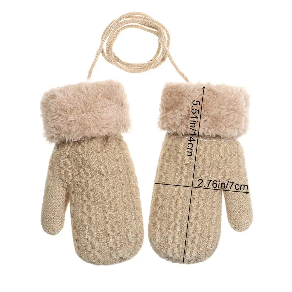 Kids Winter Knit Faux Fur Mittens Hanging Neck Gloves Ages 1–4 Kids Winter Mittens SWANS