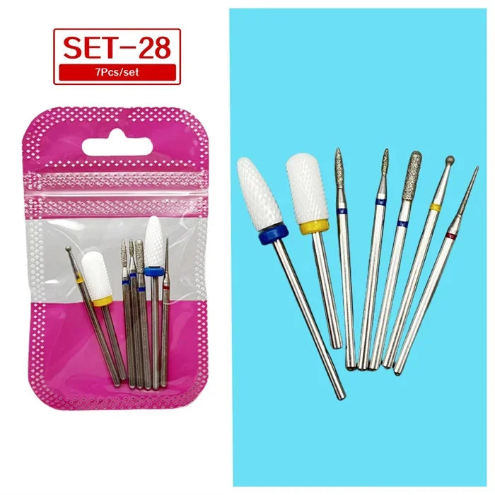 Tungsten Steel Nail Drill Bit Set – Cuticle Milling Cutter 6/7pc Nail Drill Bit Set SWANS 28