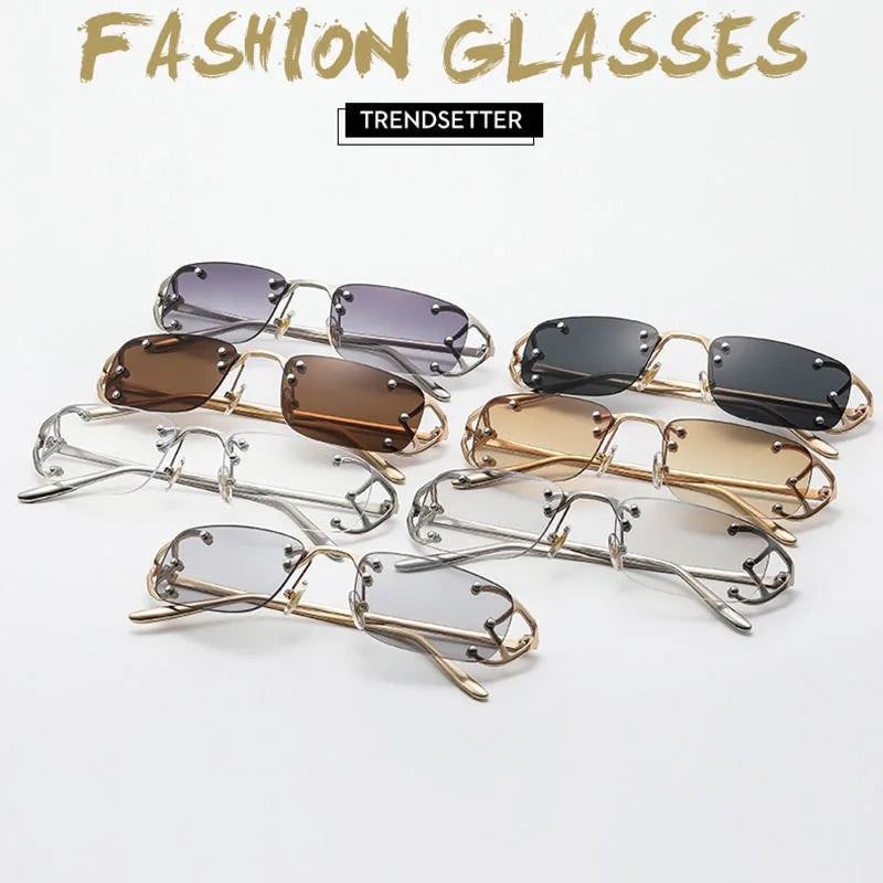 TOYEARN Vintage Rimless Metal Rivet Sunglasses – Unisex UV Rimless Sunglasses SWANS