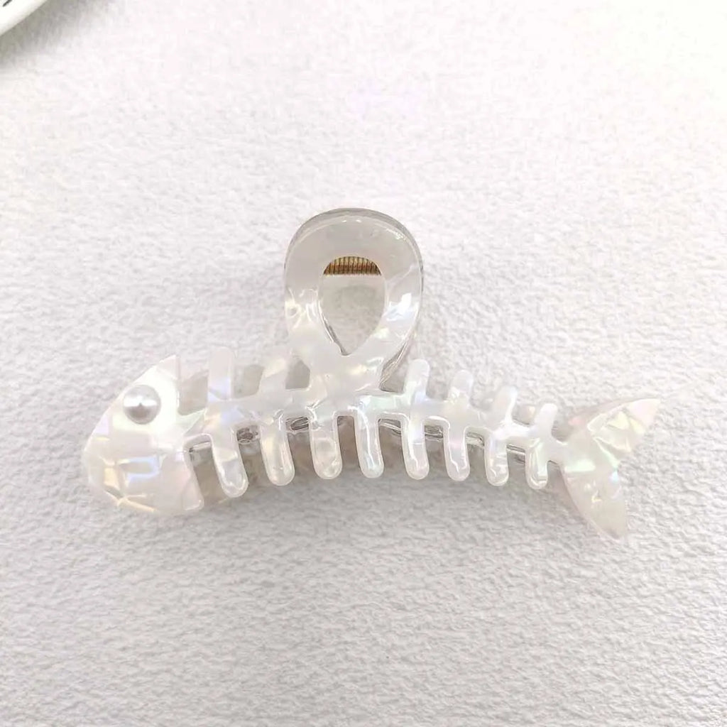 Y2K Fishbone Shark Hair Claw Clips – Colorful PVC Accessories Hair Claw Clips SWANS White