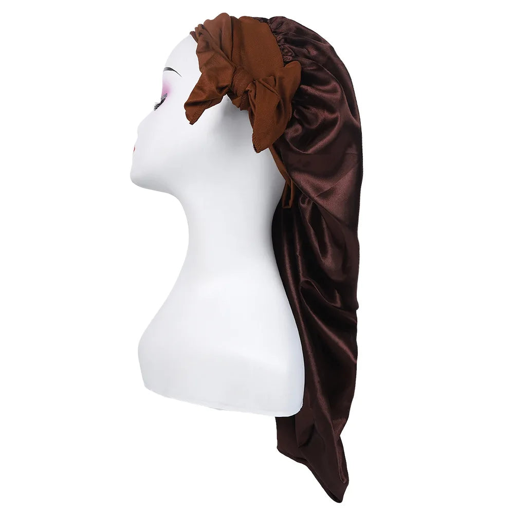 Extra Long Satin Bonnet – Anti-Frizz Sleep Cap for All Hair Types Satin Sleep Bonnet SWANS 1pcs Coffee