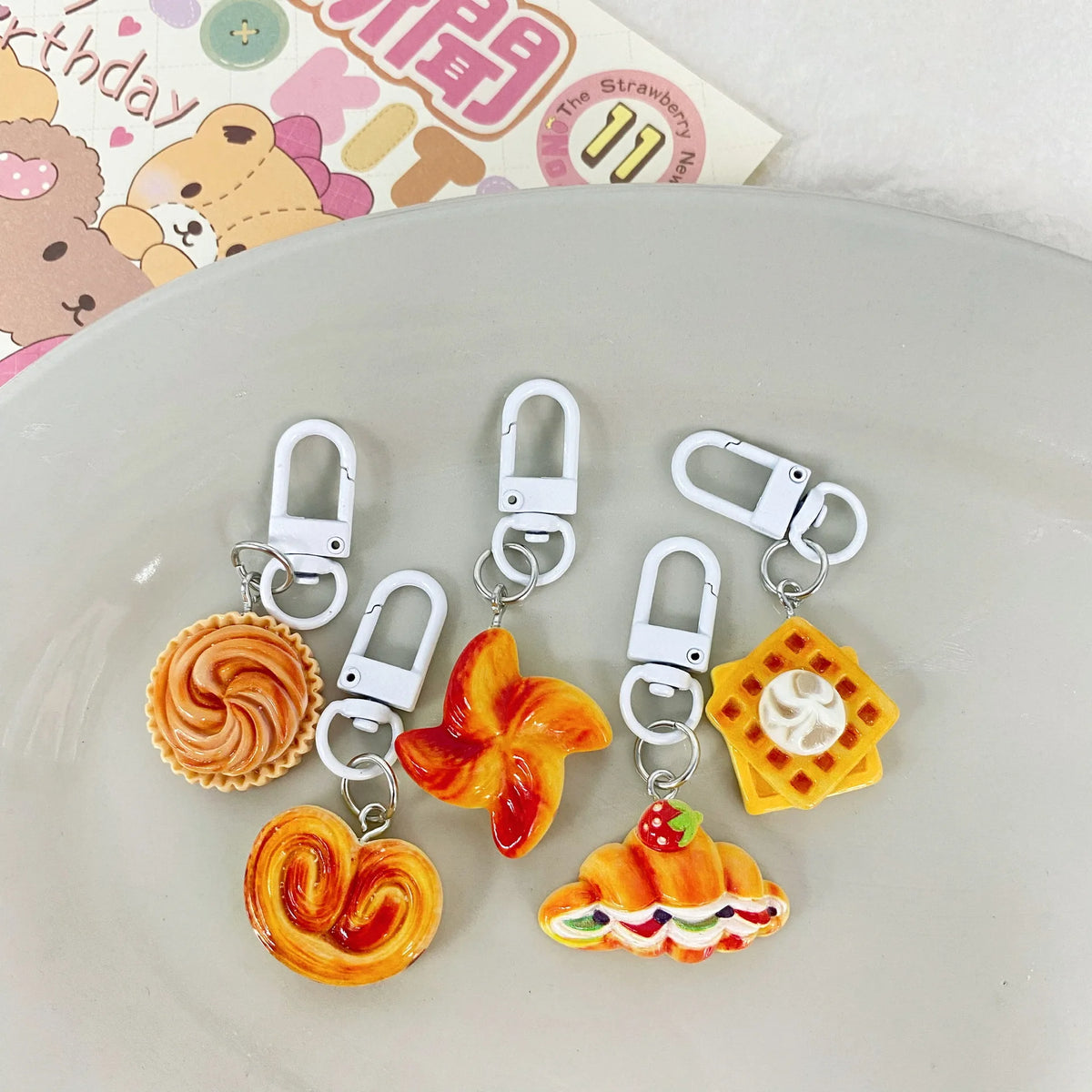 Whimsical Pastry Food Keychain – Dough Twist Bag Charm Novelty Keychain Charm SWANS