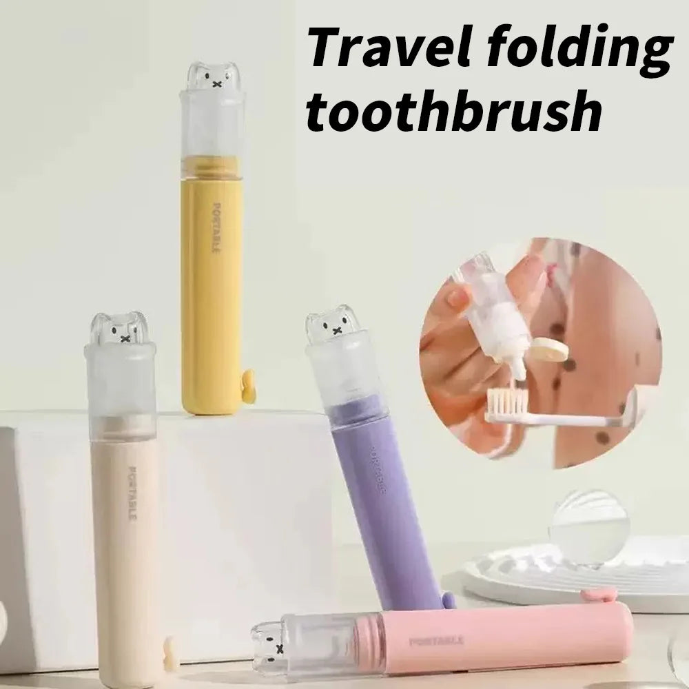 SWANS Foldable 2-in-1 Travel Toothbrush with Toothpaste Storage Travel Toothbrush Set SWANS