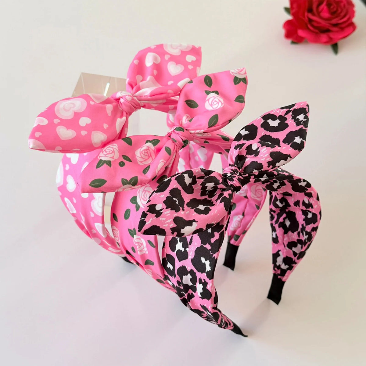 Women's Fuchsia Pink Bow Headband – Leopard, Rose & Polka Dots Bow Hair Headband SWANS