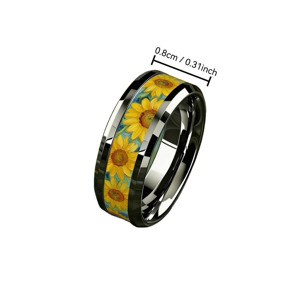 Oil Painting Black Stainless Steel Ring – Unisex Band Fashion Ring SWANS
