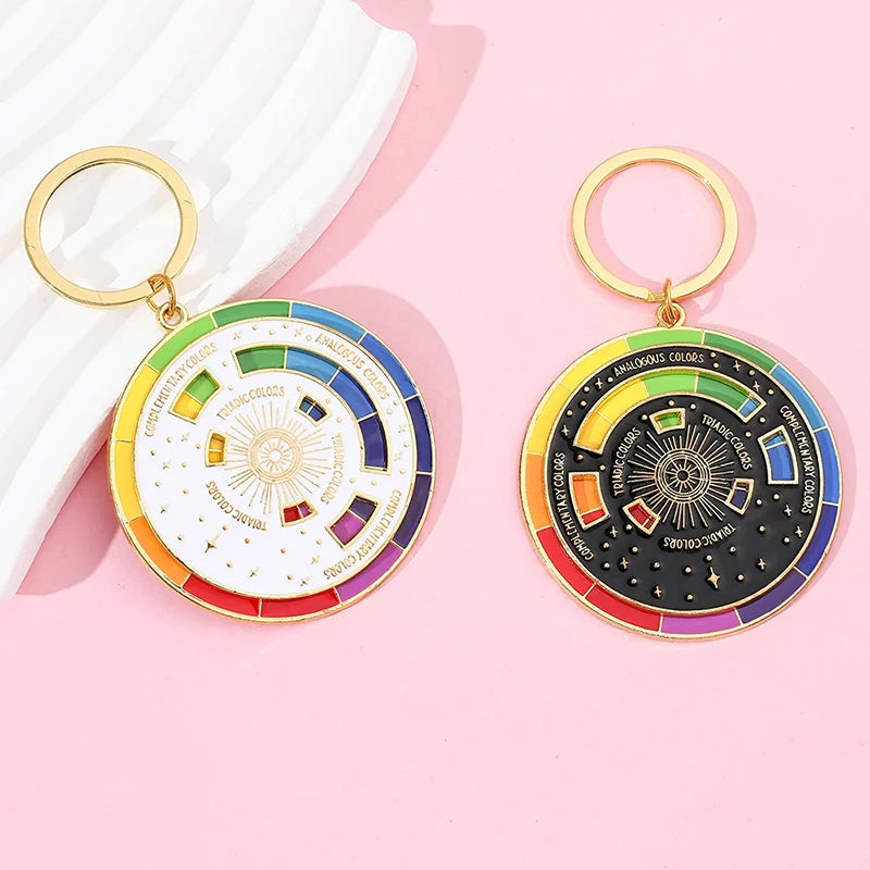 Rotatable Rainbow Color Wheel Keychain – Artist Gift Keyring Novelty Keychain SWANS