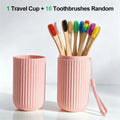 SWANS 10-Pack Bamboo Toothbrushes & Travel Cup – Soft Rainbow Bamboo Toothbrush Set SWANS set 2