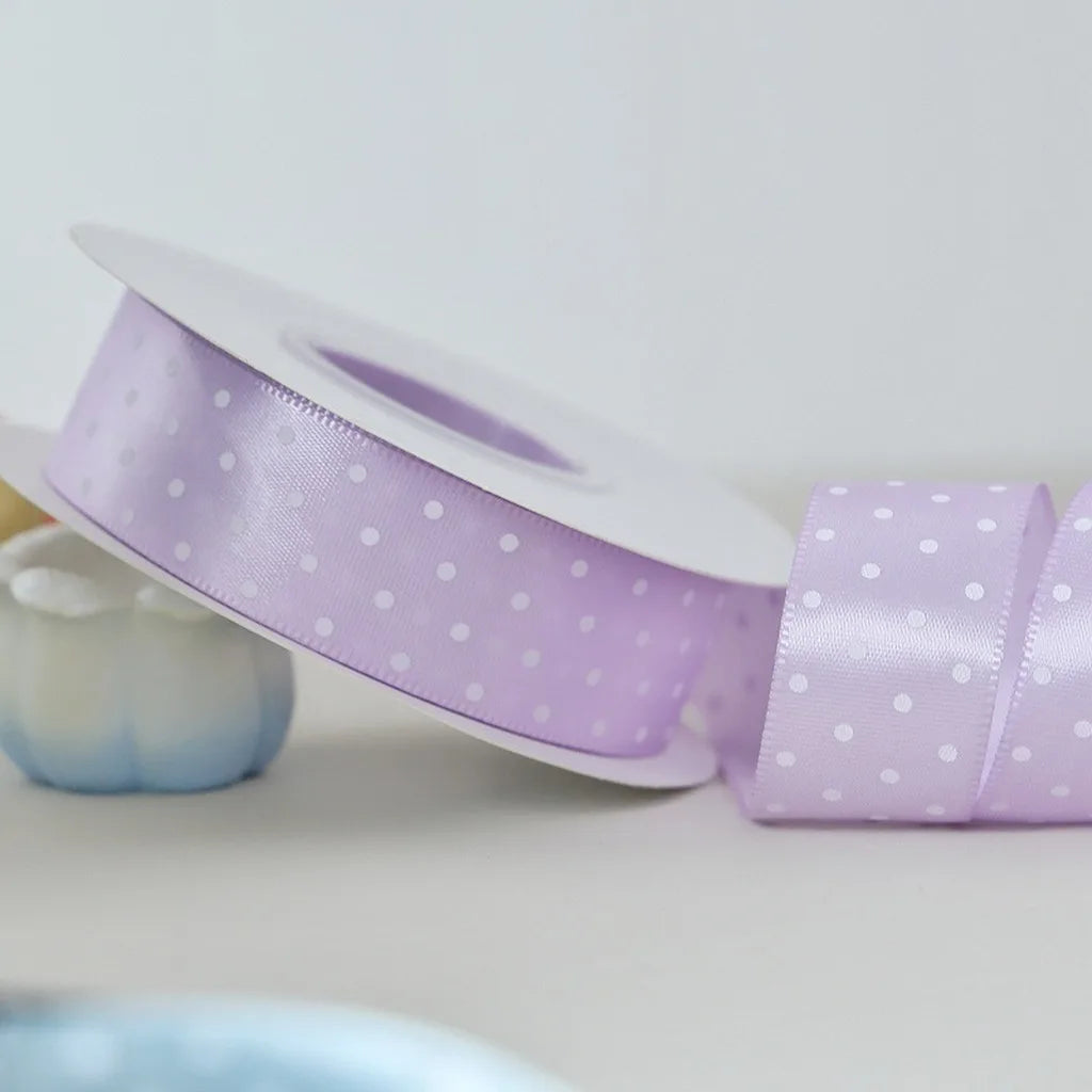 Polka Dot Polyester Craft Ribbon 2.5cm 25 Yards – DIY Bows Craft Ribbon SWANS Purple White