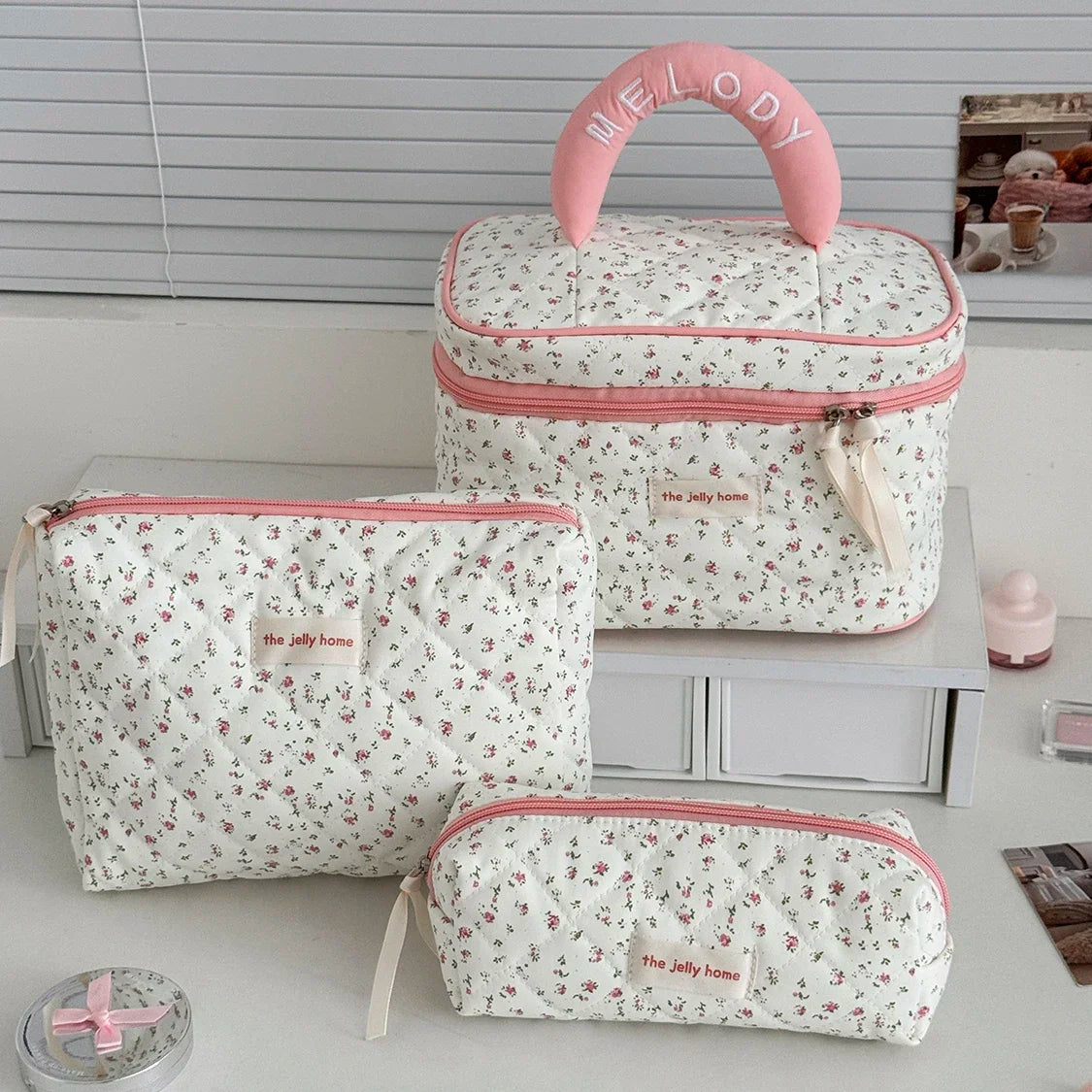 Blue Quilted Cosmetic Bag – Large Makeup & Toiletry Pouch Cosmetic Makeup Bag SWANS
