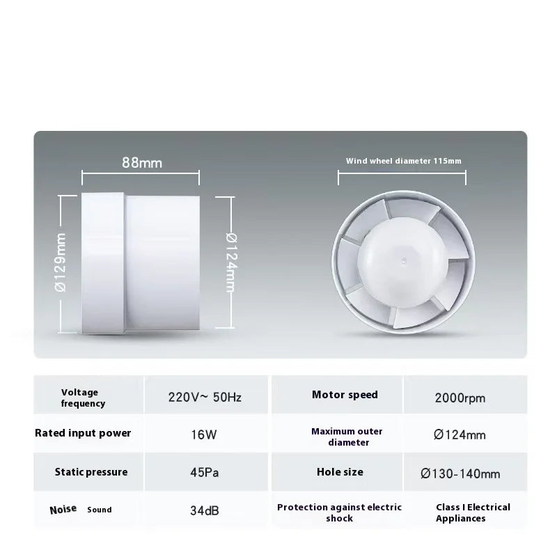 YTYIN Silent Extractor Fan 4/5" 220V – Bathroom Kitchen Vent Extractor Ventilator Fan SWANS 125mm hole size 220 V UK