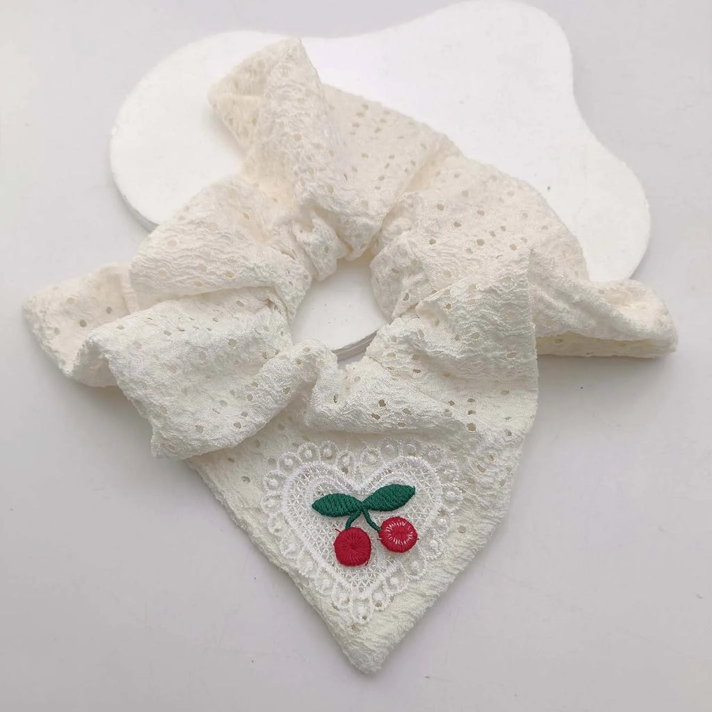 Cherry Print Hollow Fabric Scrunchie Headband & Scarf Hair Accessory Set SWANS 01
