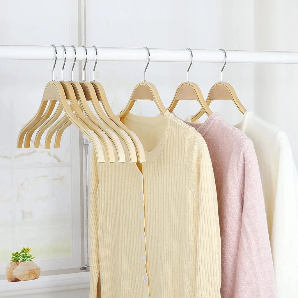 Wood Coat Hangers Non-Slip 40cm – 10 Pack | SWANS Wooden Clothes Hangers SWANS