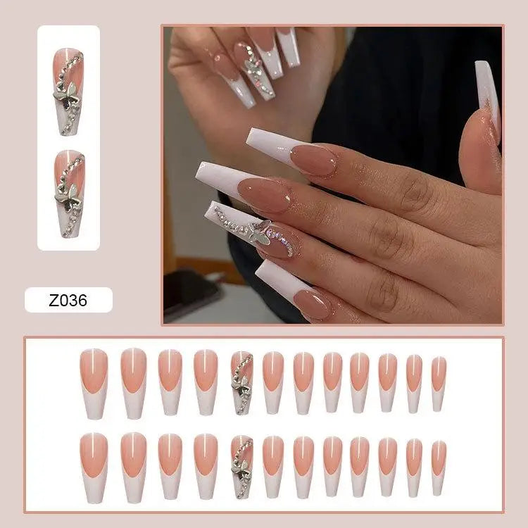 Press-On French Tip Acrylic Nails – 24pc Short Fake Nail Set