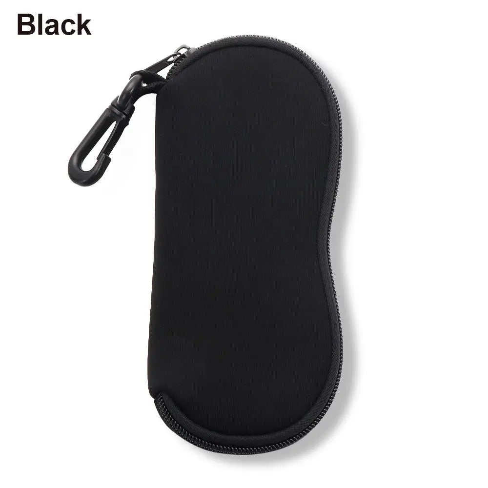 Neoprene Soft Glasses Case with Carabiner & Zipper Pouch Eyeglass Case SWANS Black