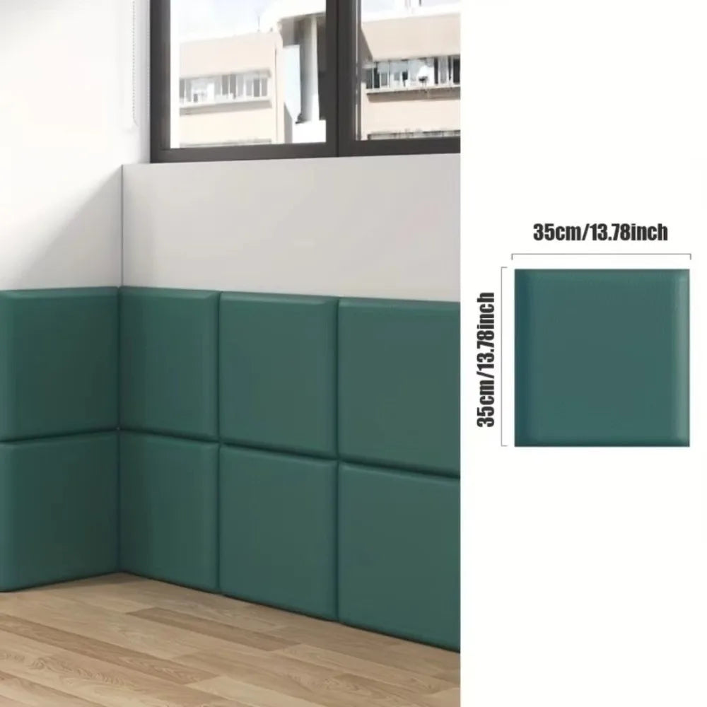 Self-Adhesive Soft Wall Panels PU Cushion Tiles 35x35cm Soft Wall Panels SWANS Green