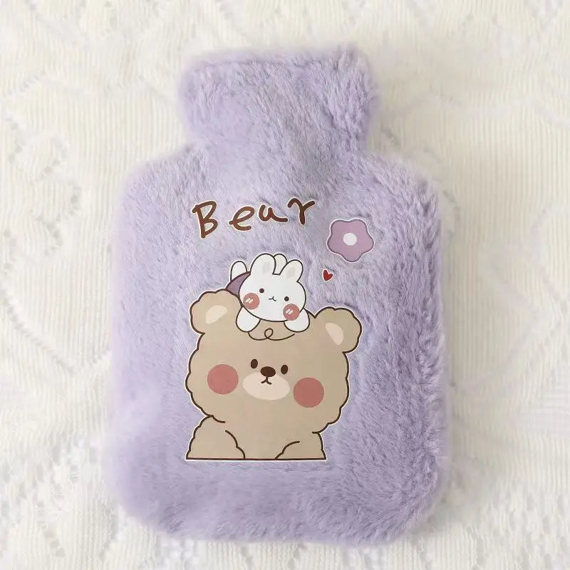 SWANS Faux Rabbit Fur Hot Water Bottle – Leak-Proof Warmer Hot Water Bottle SWANS Purple