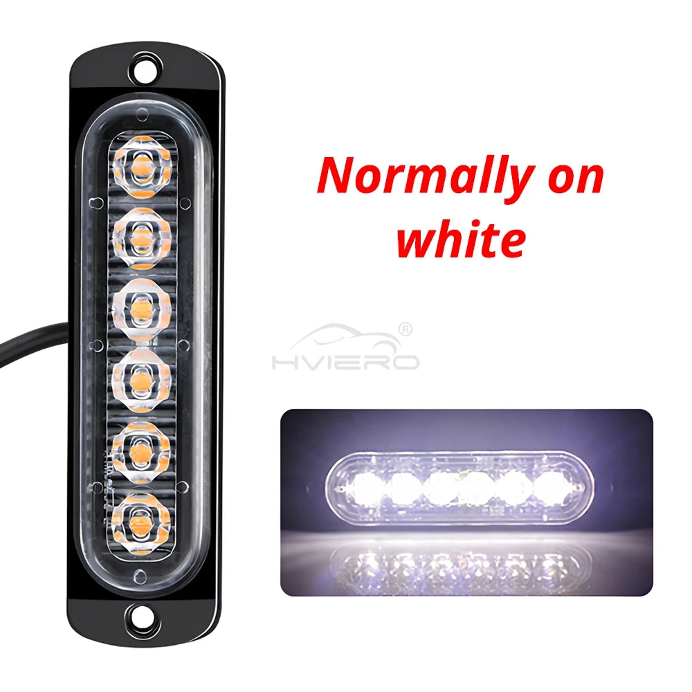 12V-24V 6-LED Strobe Warning Light Bar – 18 Modes Universal LED Strobe Warning Light SWANS White light